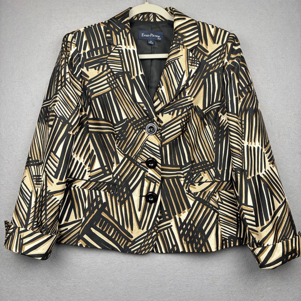 Evan-Picone Blazer Womens 12 Abstract Print Three Button Jacket Artistic - Picture 2 of 9